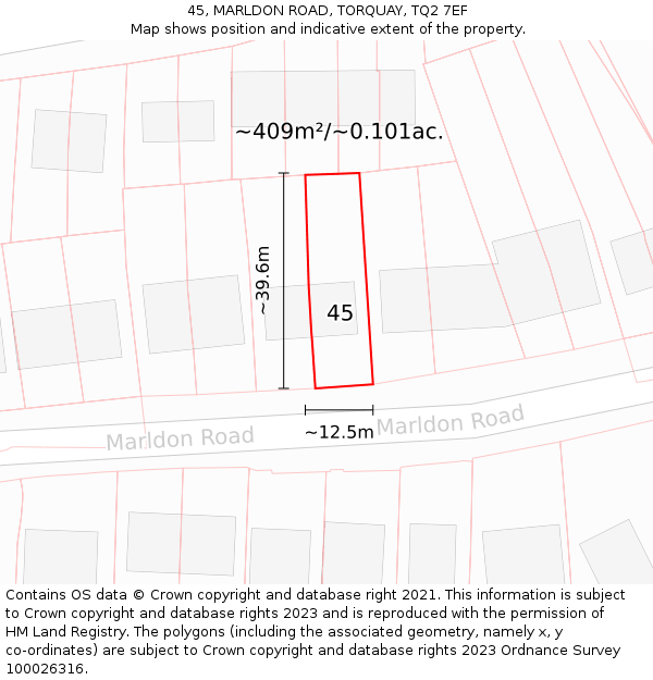 45, MARLDON ROAD, TORQUAY, TQ2 7EF: Plot and title map
