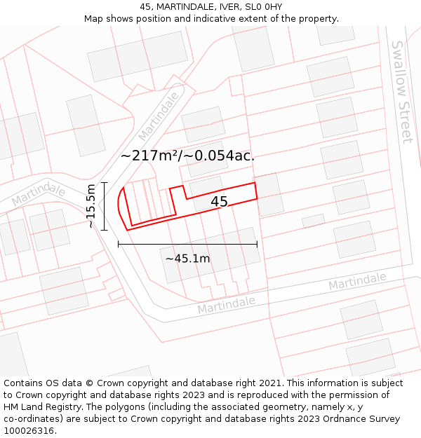 45, MARTINDALE, IVER, SL0 0HY: Plot and title map
