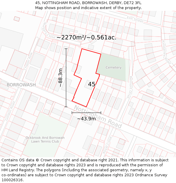45, NOTTINGHAM ROAD, BORROWASH, DERBY, DE72 3FL: Plot and title map