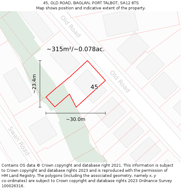 45, OLD ROAD, BAGLAN, PORT TALBOT, SA12 8TS: Plot and title map