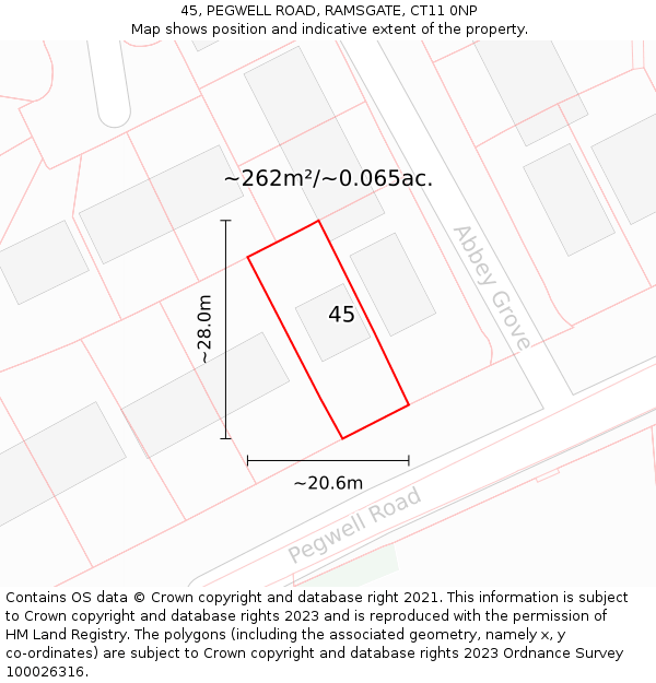 45, PEGWELL ROAD, RAMSGATE, CT11 0NP: Plot and title map