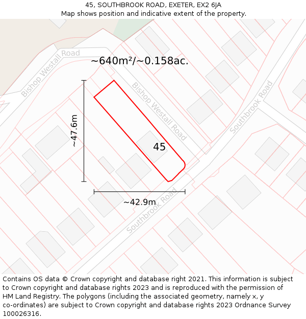 45, SOUTHBROOK ROAD, EXETER, EX2 6JA: Plot and title map