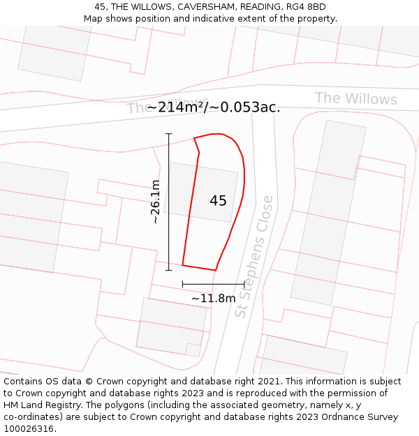 45, THE WILLOWS, CAVERSHAM, READING, RG4 8BD: Plot and title map