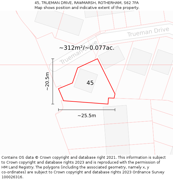 45, TRUEMAN DRIVE, RAWMARSH, ROTHERHAM, S62 7FA: Plot and title map
