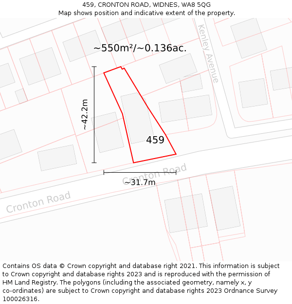 459, CRONTON ROAD, WIDNES, WA8 5QG: Plot and title map