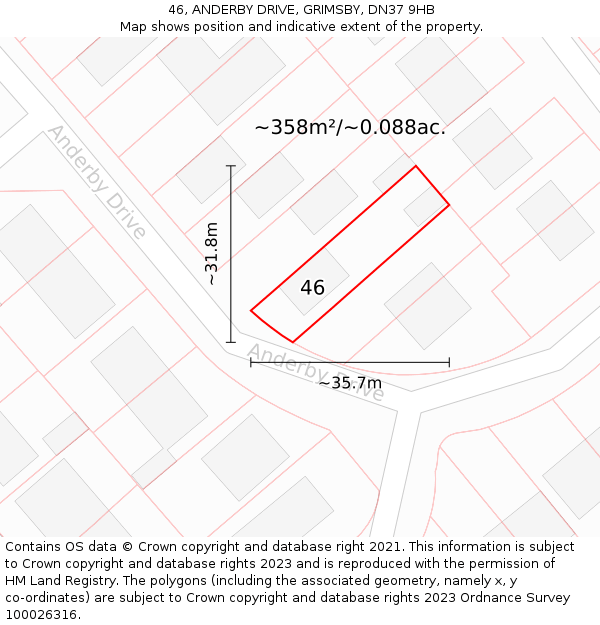 46, ANDERBY DRIVE, GRIMSBY, DN37 9HB: Plot and title map