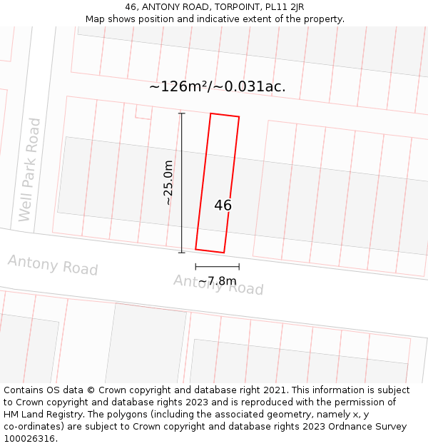 46, ANTONY ROAD, TORPOINT, PL11 2JR: Plot and title map