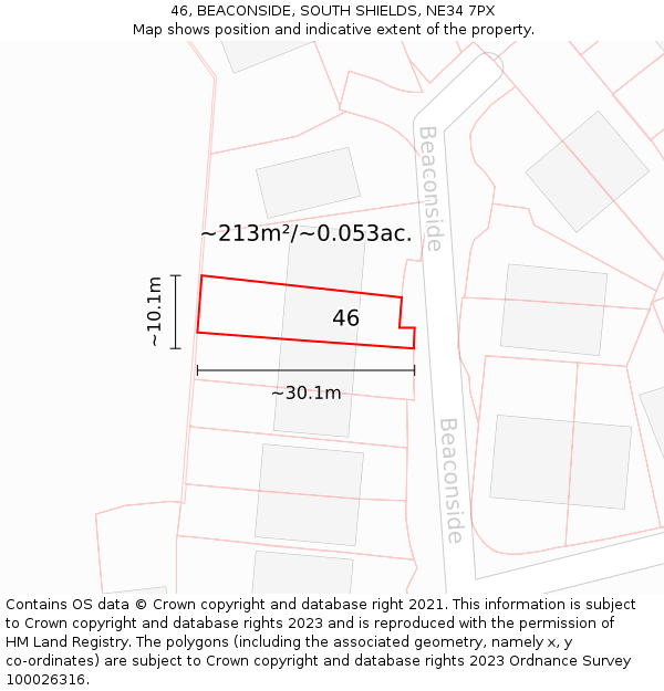 46, BEACONSIDE, SOUTH SHIELDS, NE34 7PX: Plot and title map