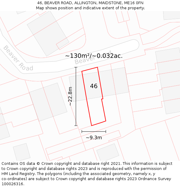 46, BEAVER ROAD, ALLINGTON, MAIDSTONE, ME16 0FN: Plot and title map