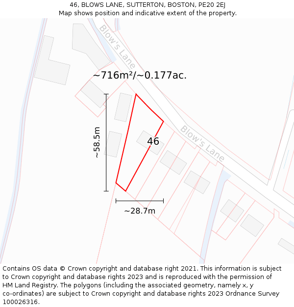 46, BLOWS LANE, SUTTERTON, BOSTON, PE20 2EJ: Plot and title map