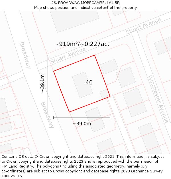 46, BROADWAY, MORECAMBE, LA4 5BJ: Plot and title map