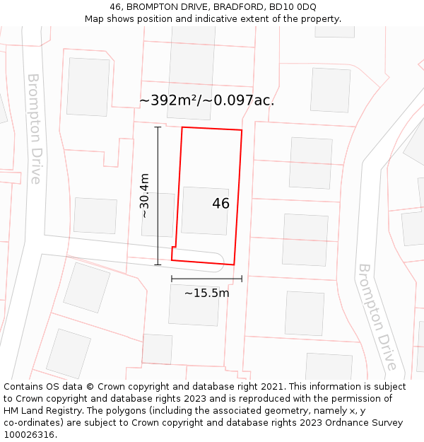 46, BROMPTON DRIVE, BRADFORD, BD10 0DQ: Plot and title map