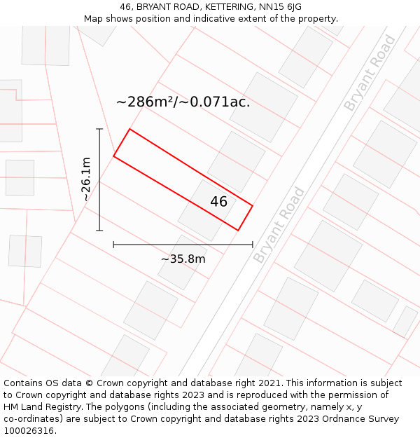 46, BRYANT ROAD, KETTERING, NN15 6JG: Plot and title map