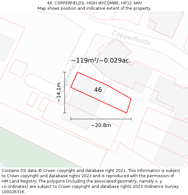 46, COPPERFIELDS, HIGH WYCOMBE, HP12 4AN: Plot and title map