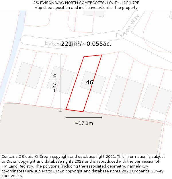 46, EVISON WAY, NORTH SOMERCOTES, LOUTH, LN11 7PE: Plot and title map