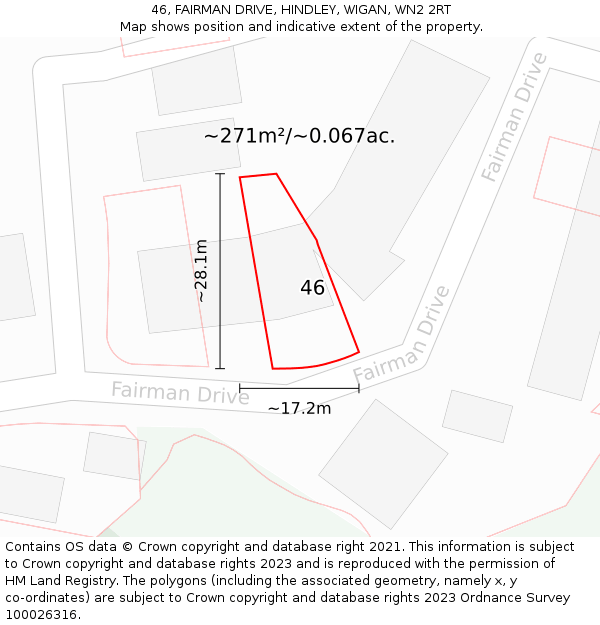 46, FAIRMAN DRIVE, HINDLEY, WIGAN, WN2 2RT: Plot and title map