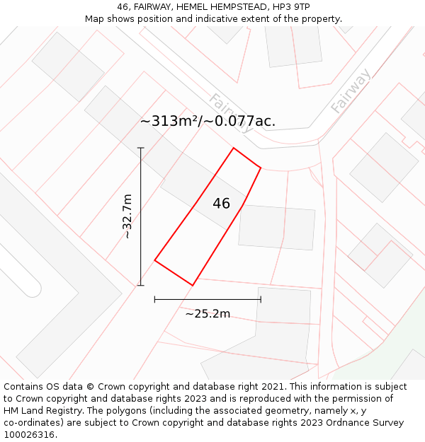 46, FAIRWAY, HEMEL HEMPSTEAD, HP3 9TP: Plot and title map
