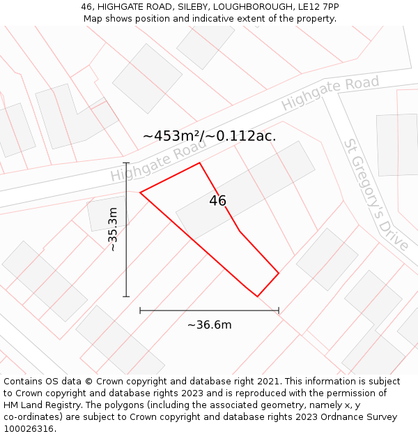 46, HIGHGATE ROAD, SILEBY, LOUGHBOROUGH, LE12 7PP: Plot and title map