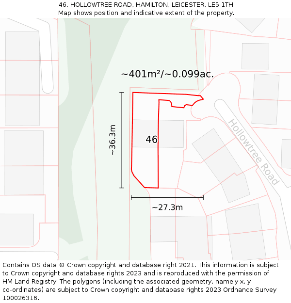 46, HOLLOWTREE ROAD, HAMILTON, LEICESTER, LE5 1TH: Plot and title map