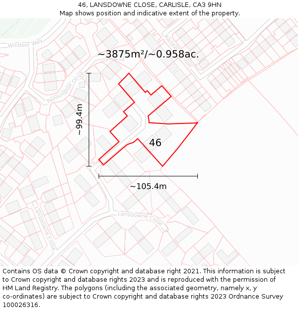 46, LANSDOWNE CLOSE, CARLISLE, CA3 9HN: Plot and title map