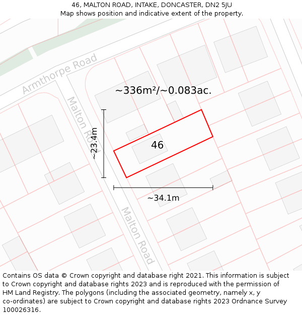 46, MALTON ROAD, INTAKE, DONCASTER, DN2 5JU: Plot and title map