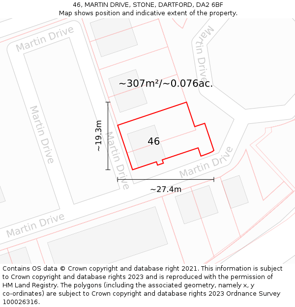 46, MARTIN DRIVE, STONE, DARTFORD, DA2 6BF: Plot and title map