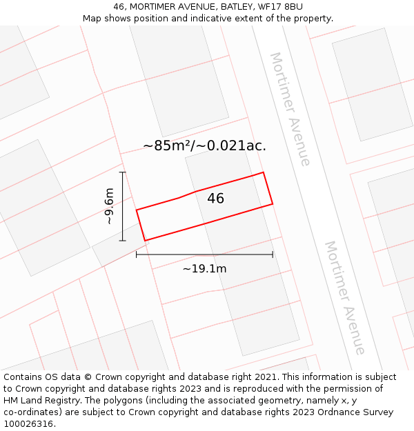 46, MORTIMER AVENUE, BATLEY, WF17 8BU: Plot and title map