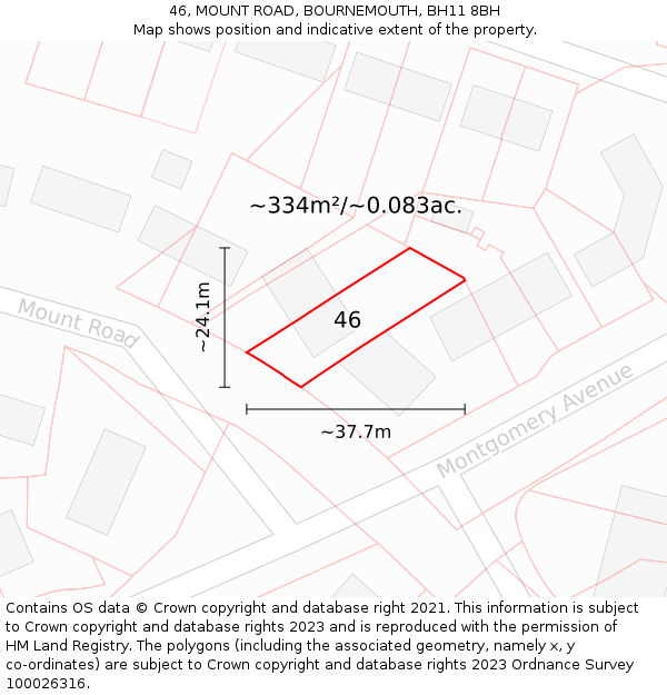 46, MOUNT ROAD, BOURNEMOUTH, BH11 8BH: Plot and title map