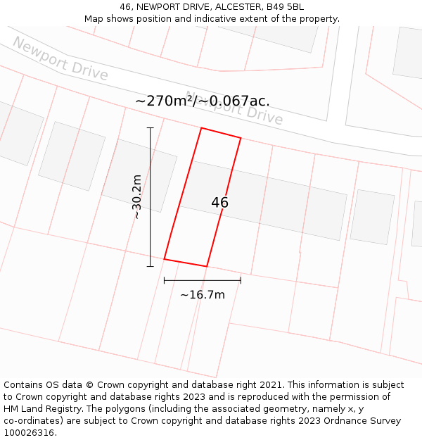 46, NEWPORT DRIVE, ALCESTER, B49 5BL: Plot and title map