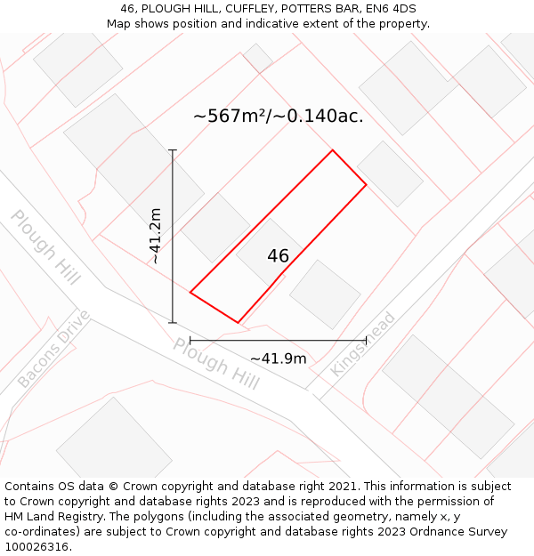 46, PLOUGH HILL, CUFFLEY, POTTERS BAR, EN6 4DS: Plot and title map