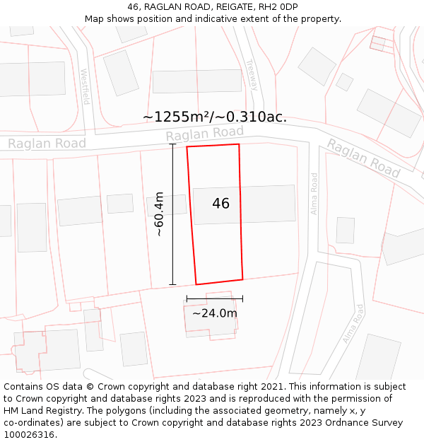46, RAGLAN ROAD, REIGATE, RH2 0DP: Plot and title map