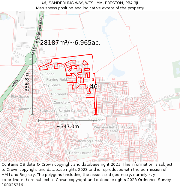 46, SANDERLING WAY, WESHAM, PRESTON, PR4 3JL: Plot and title map