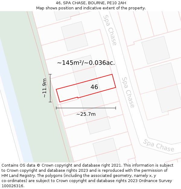 46, SPA CHASE, BOURNE, PE10 2AH: Plot and title map
