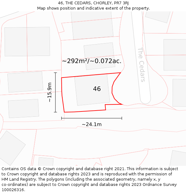 46, THE CEDARS, CHORLEY, PR7 3RJ: Plot and title map