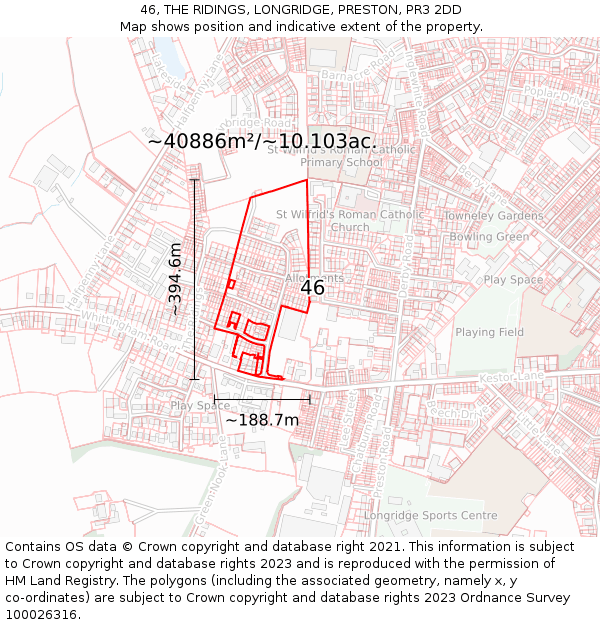 46, THE RIDINGS, LONGRIDGE, PRESTON, PR3 2DD: Plot and title map