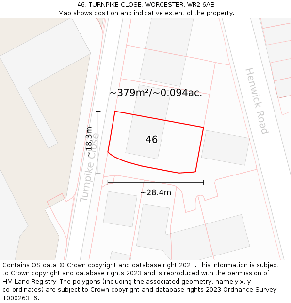 46, TURNPIKE CLOSE, WORCESTER, WR2 6AB: Plot and title map