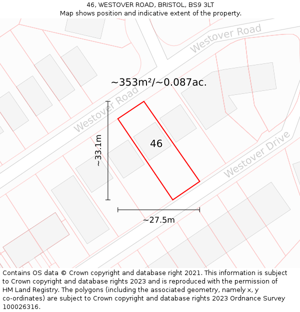 46, WESTOVER ROAD, BRISTOL, BS9 3LT: Plot and title map
