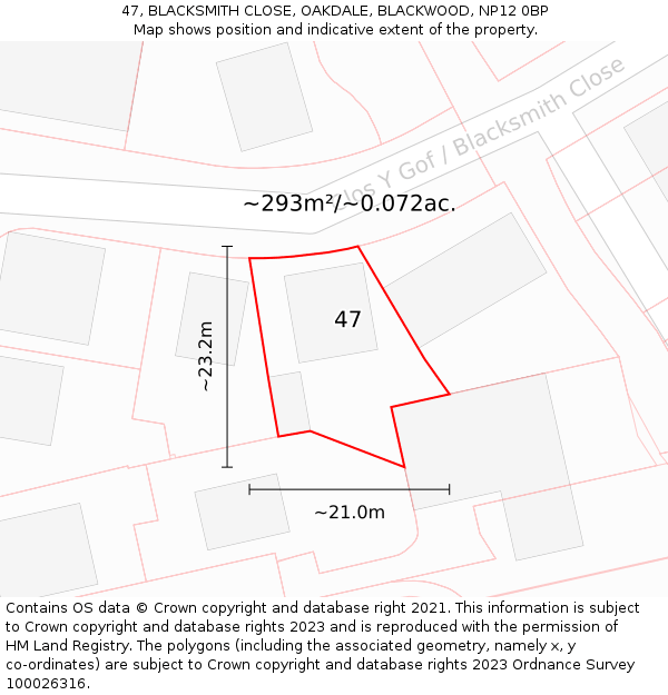 47, BLACKSMITH CLOSE, OAKDALE, BLACKWOOD, NP12 0BP: Plot and title map