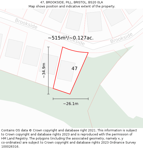 47, BROOKSIDE, PILL, BRISTOL, BS20 0LA: Plot and title map