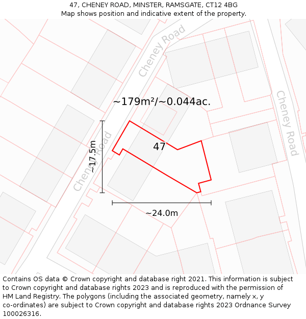 47, CHENEY ROAD, MINSTER, RAMSGATE, CT12 4BG: Plot and title map