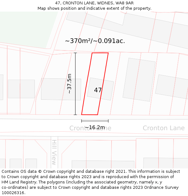47, CRONTON LANE, WIDNES, WA8 9AR: Plot and title map