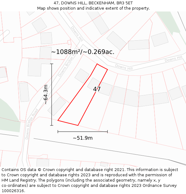 47, DOWNS HILL, BECKENHAM, BR3 5ET: Plot and title map
