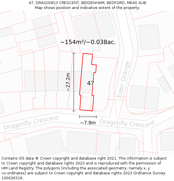 47, DRAGONFLY CRESCENT, BIDDENHAM, BEDFORD, MK40 4UB: Plot and title map