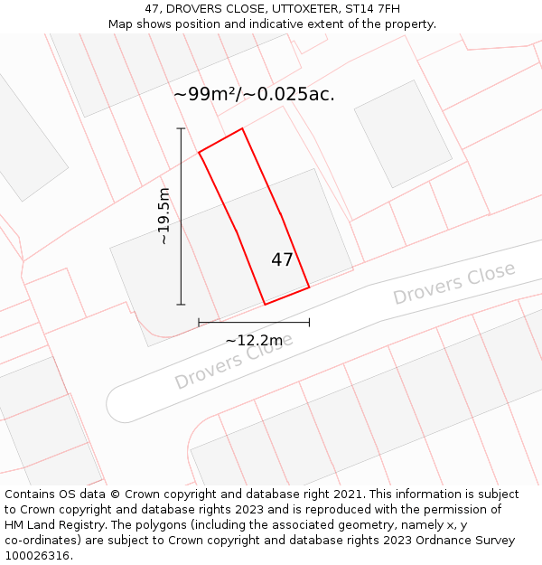 47, DROVERS CLOSE, UTTOXETER, ST14 7FH: Plot and title map