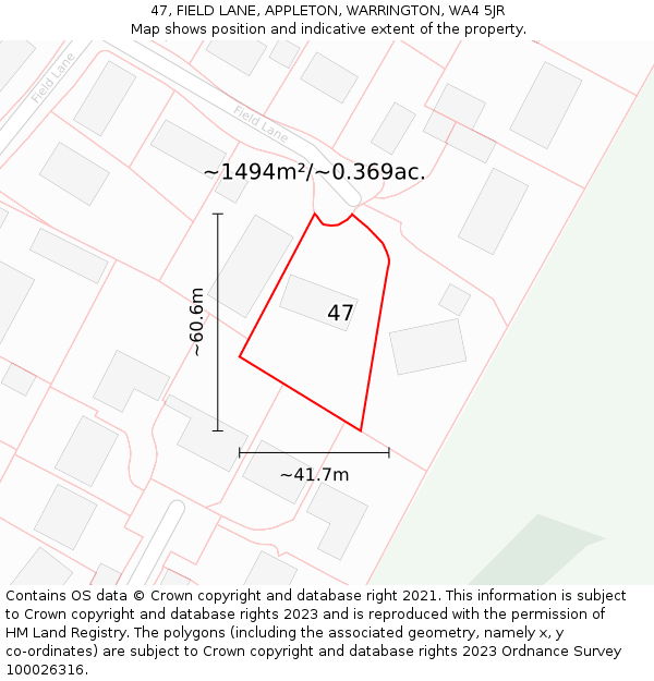 47, FIELD LANE, APPLETON, WARRINGTON, WA4 5JR: Plot and title map