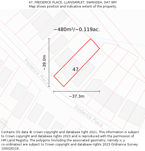 47, FREDERICK PLACE, LLANSAMLET, SWANSEA, SA7 9RY: Plot and title map