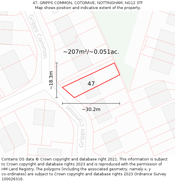 47, GRIPPS COMMON, COTGRAVE, NOTTINGHAM, NG12 3TF: Plot and title map