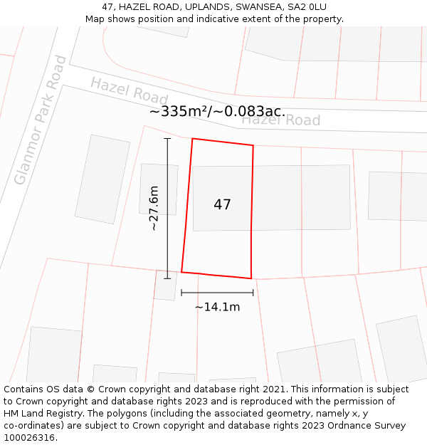 47, HAZEL ROAD, UPLANDS, SWANSEA, SA2 0LU: Plot and title map