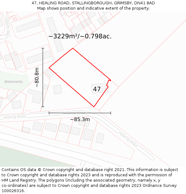 47, HEALING ROAD, STALLINGBOROUGH, GRIMSBY, DN41 8AD: Plot and title map