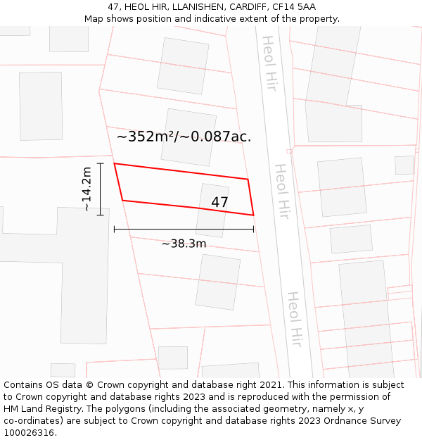 47, HEOL HIR, LLANISHEN, CARDIFF, CF14 5AA: Plot and title map